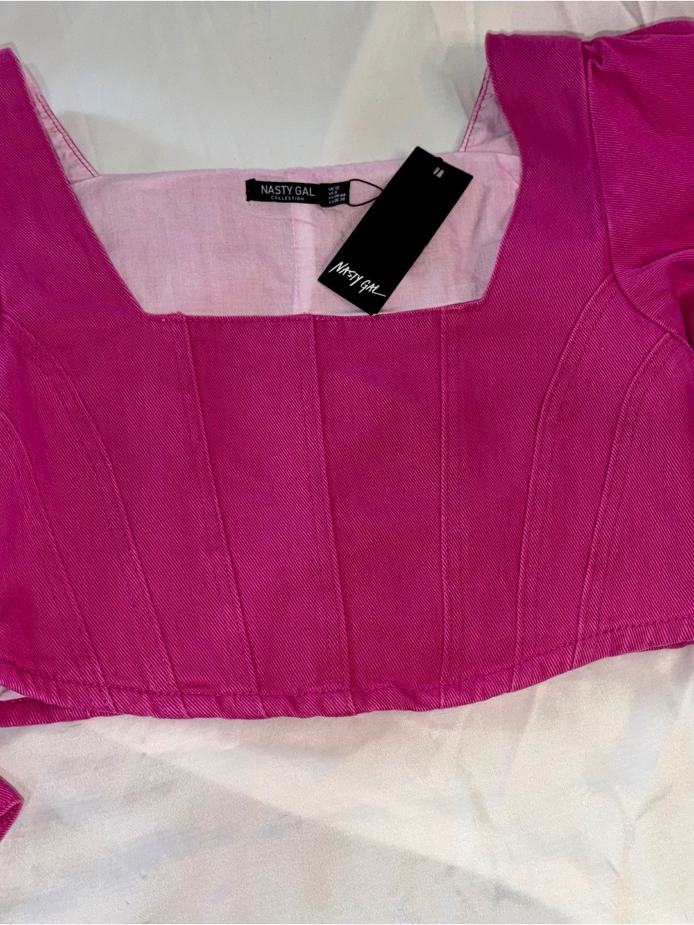 NWT Nasty Gal Hot Pink Square-Neck Corset Crop Top w/ side zipper